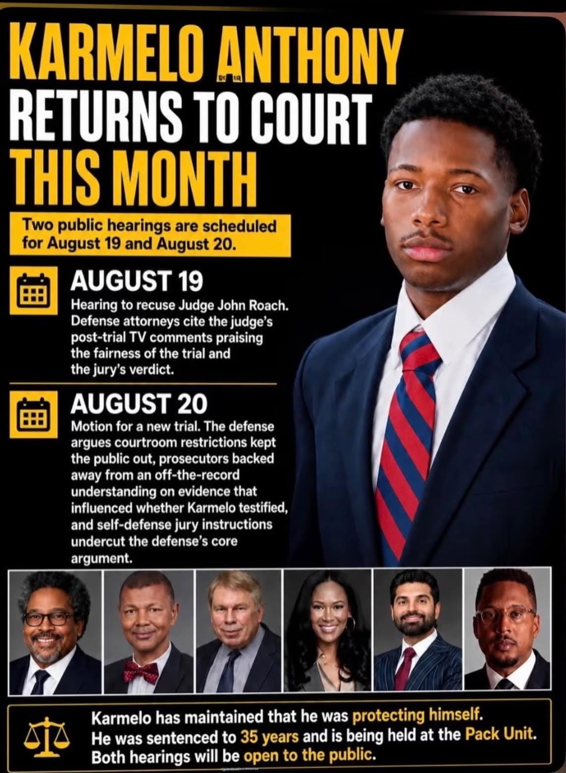 Karmelo Anthony court hearing flyer listing August 19 and August 20 hearings