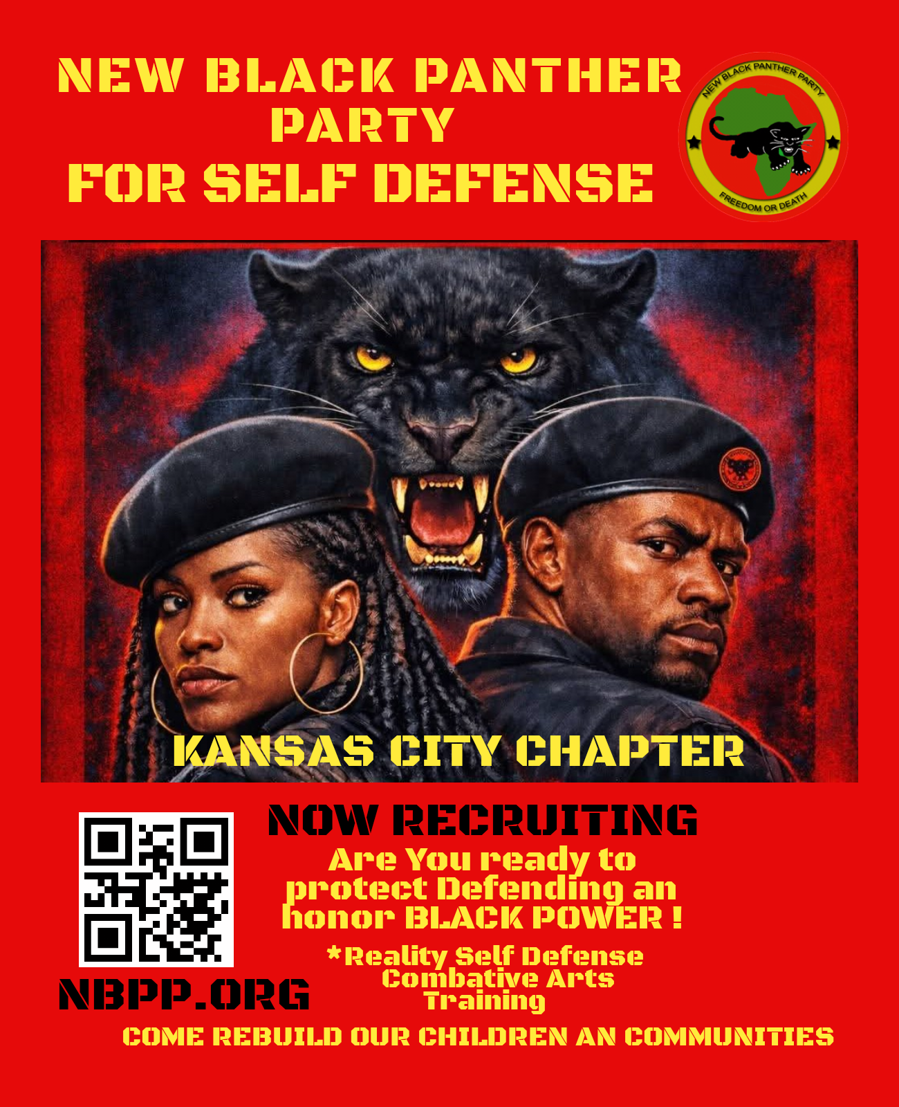 New Black Panther Party Kansas City chapter self-defense recruiting flyer