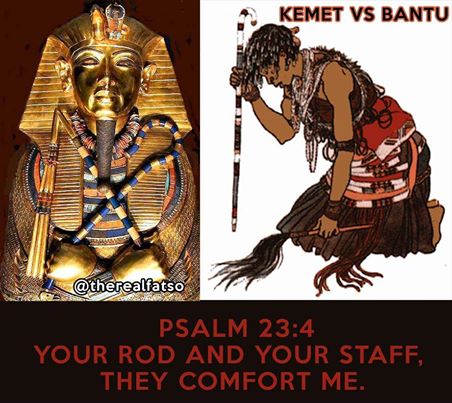 Teaching image comparing Kemetic kingship imagery with Bantu ritual specialist imagery